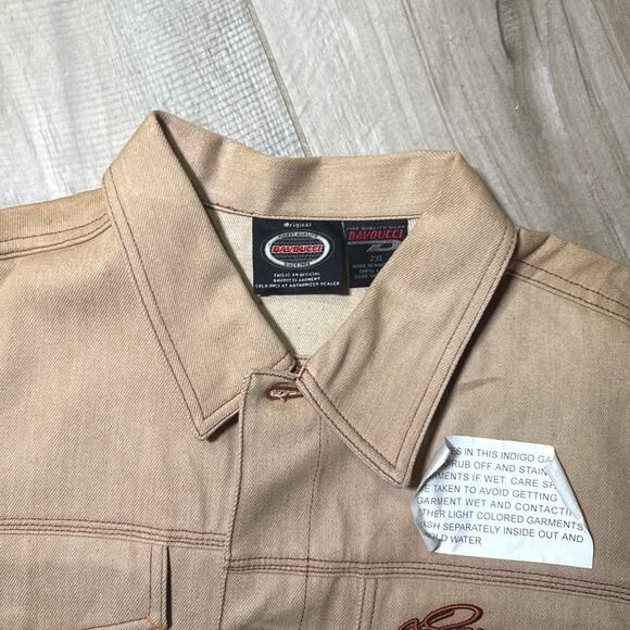 Davoucci Denim Jacket Raw Khaki Stitch Logo Jean Jacket 90s Streetwear XXL - Picture 4 of 8